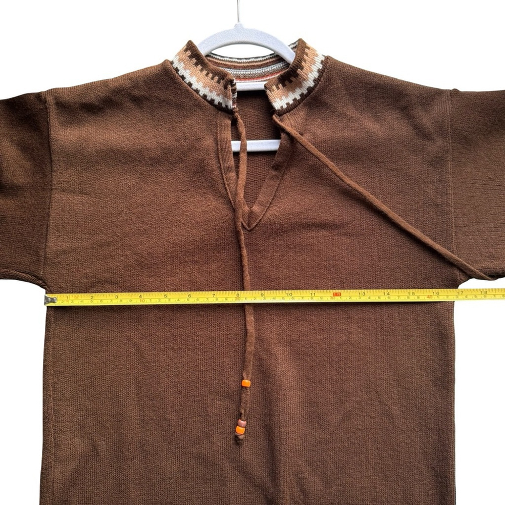 Vintage 70s Boho Brown Striped Sweater Size XS S Retro Unisex Cozy Classic - Picture 5 of 9
